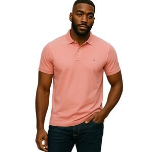 Tommy Hilfiger Men's Medium Classic Fit Polo Pink Preppy Logo Golf Tennis S/L